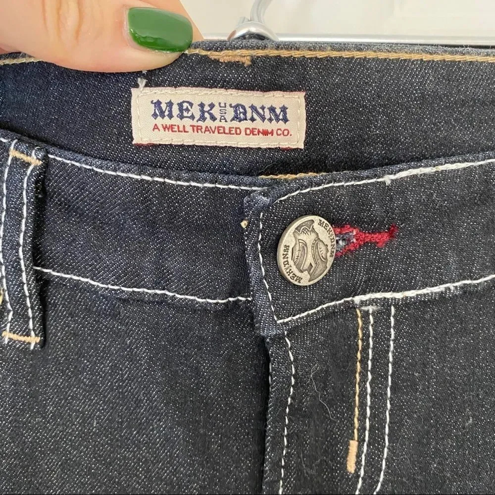 NWT Mek Denim Getty Slim Boot Dark Wash White Stitch Wide Leg Women’s Jeans - Picture 4 of 10